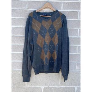 Linea Rosso argyle Sweater mens Xlarge V-Neck pullover long sleeve wool blend